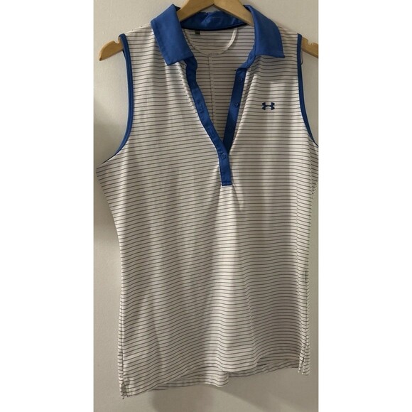 Under Armour Women’s Zinger Stripe Sleeveless Shirt Heat Gear Golf Shirt SZ M - Picture 7 of 7